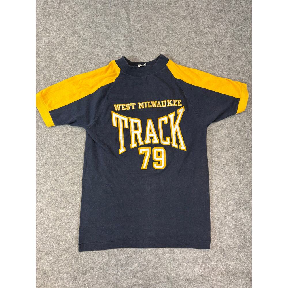Vintage 70s West Milwaukee Track 79 Shirt Youth Large USA Wisconsin True VTG